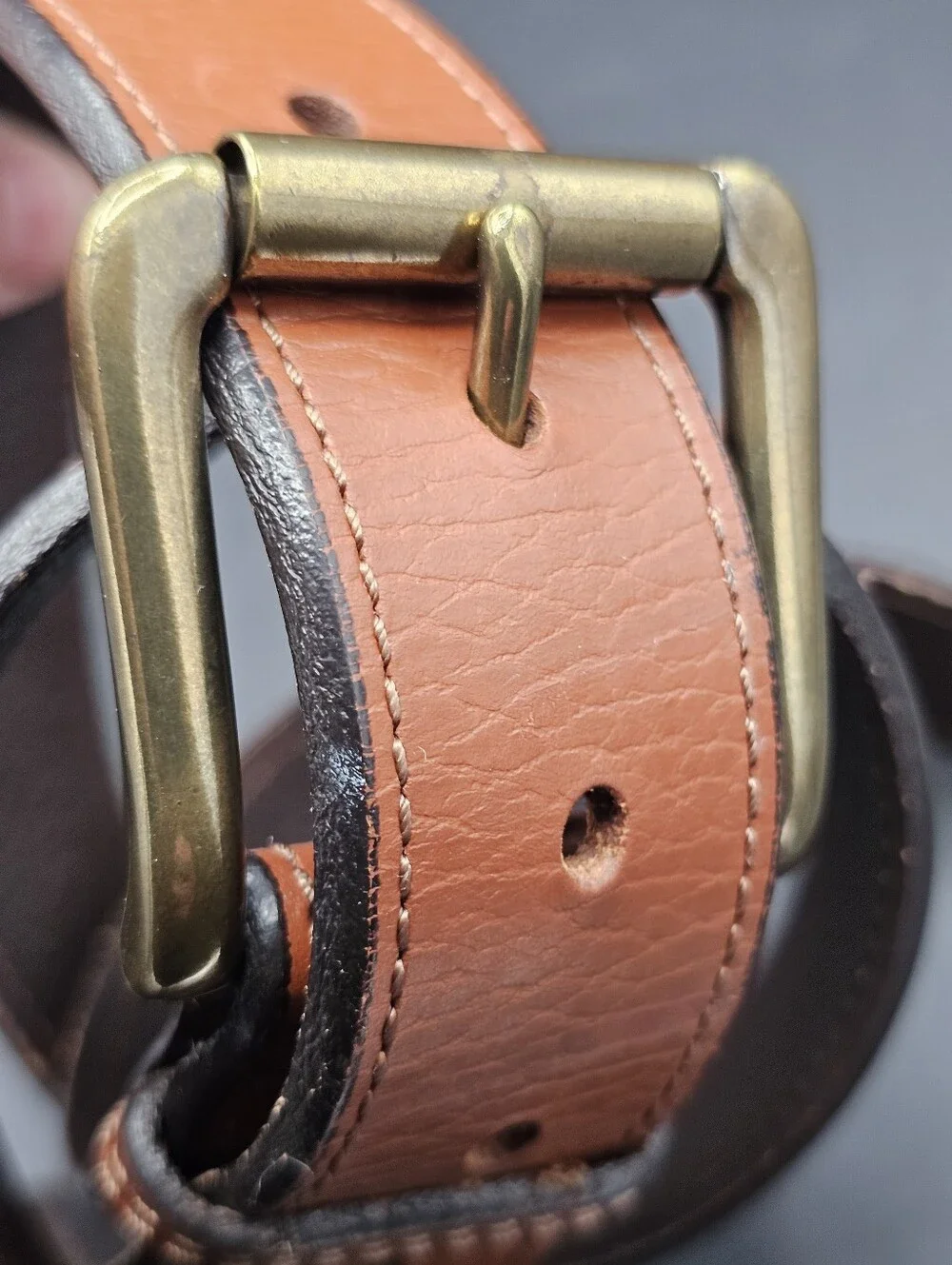 Vtg Polo Ralph Lauren Leather Belt Brass Logo Brown Men 36 Classic Old Money